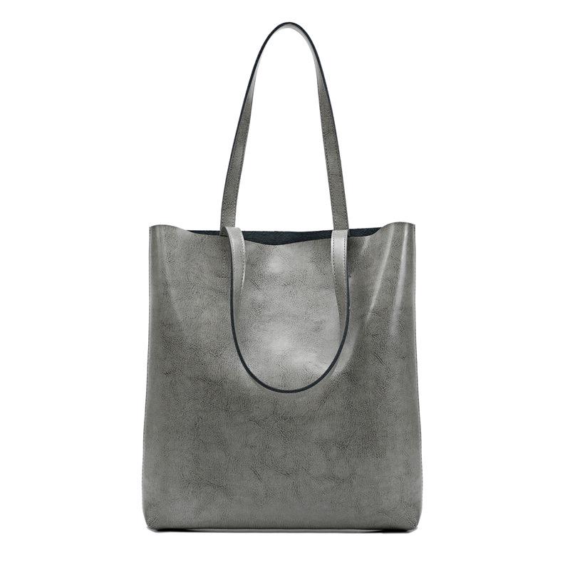 Vintage Oil Wax Cowhide Leather Tote Bag - Versatile Vertical Shoulder Handbag Briefcase for Women