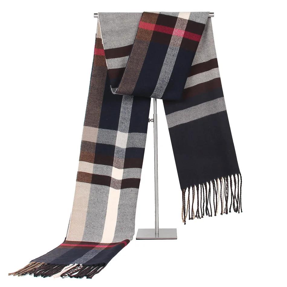 Fashion Design Plaid Men's Scarf Autumn Winter Korean Version Imitation Cashmere Muffler Male Soft Light Tassel Thick Warm Shawl