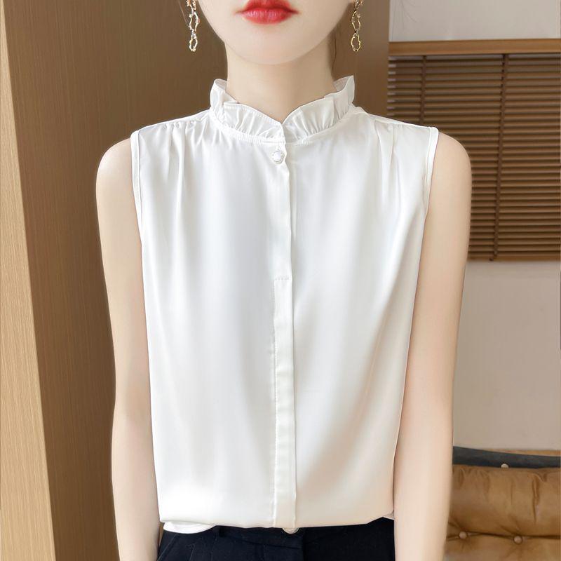 Chic French Lace Satin Sleeveless Ruffle Top 3XL (130-140 cm)