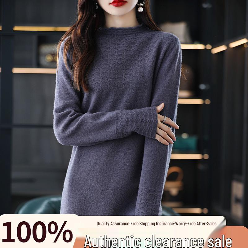 2025 Autumn/Winter Petite Loose Sweater, Semi-High Neck, Casual Knit Top for Middle-Aged Women.