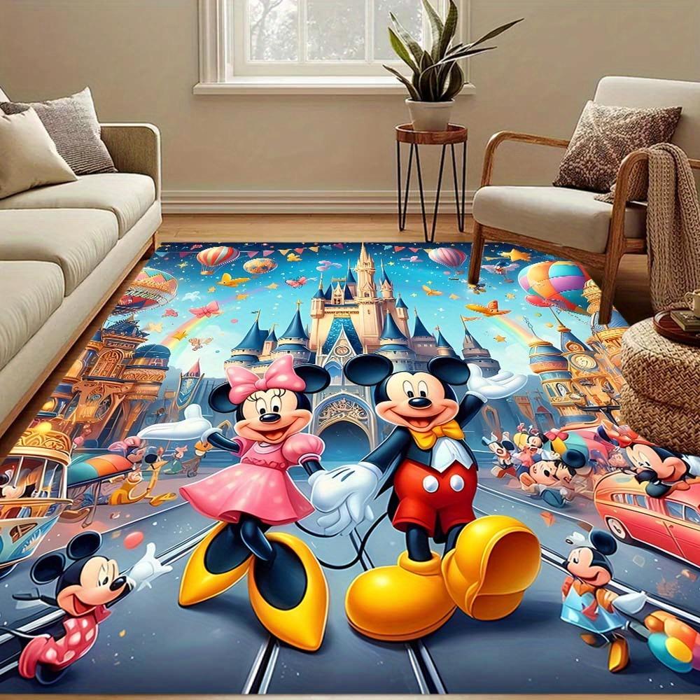 1 ks Koberec s motivem Mickey Mouse a Minnie, Kusový koberec, Ložnice a Herní pokoj, Odolný, Odolný proti skvrnám a Snadno čistitelný, Obývací pokoj