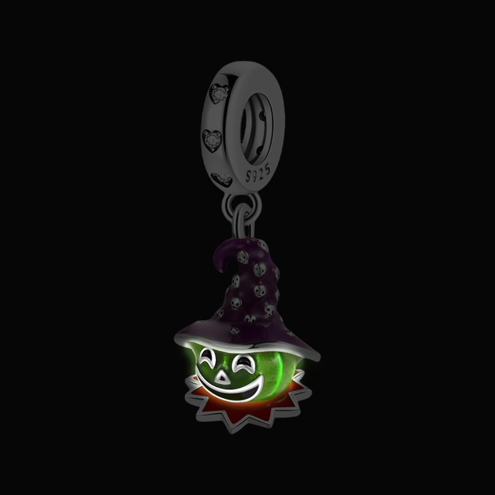 Halloween Copper Cute Emit Light Magic Hat Pumpkin Pendant Beads Fit Charms Bracelet For Jewelry Making Women Gifts