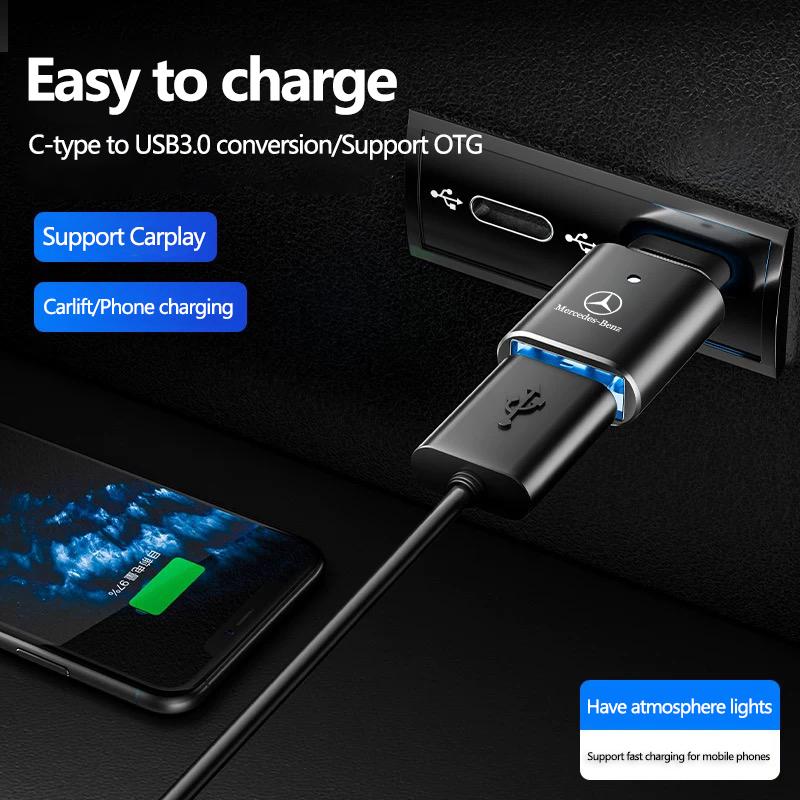 GLC GLB Car Emblem Charger Adapter C-type To USB Interface Charging Head For Mercedes Benz AMG GLC GLE GLK W203 W206 W220 W205