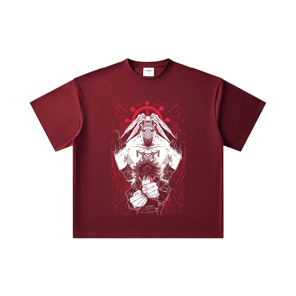 260 GSM Double Yarn 32 Count 100% Cotton Jujutsu Kaisen V18 Mahoraga Print Unisex Heavy Cotton T Shirt