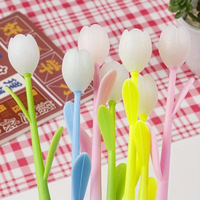 Back To School Season 10pcs 0.38mm Creative Integrated Flower Tulip Shape Neutral Pen Small Fresh Cute Student Stationery Water-based Pen