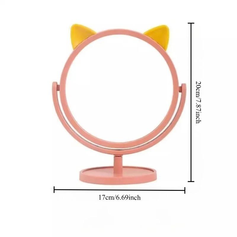 Shatterproof Cat Ear Mirror - Round Makeup Mirror, Portable Tabletop, 360° Adjustable Rotation, Household Decoration