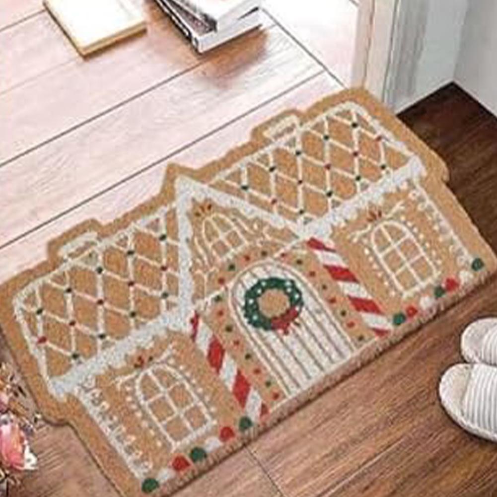 Christmas Gingerbread House Mat 40x60cm Gingerbread House Doormat Non-Slip Gingerbread House Carpet for Home Decoration