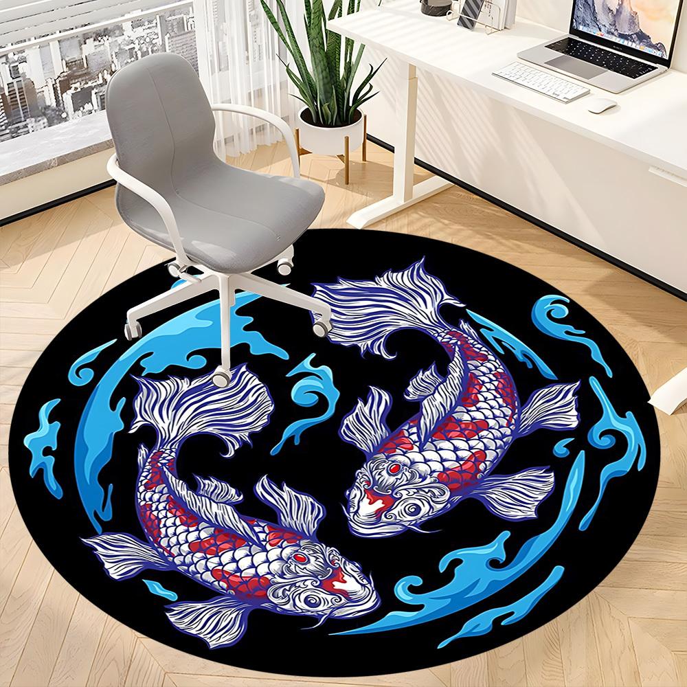 1pc Koi Fish Design Chair Carpet for Office, Round Non Slip Durable Large Size Office Carpet, Suitable for Office