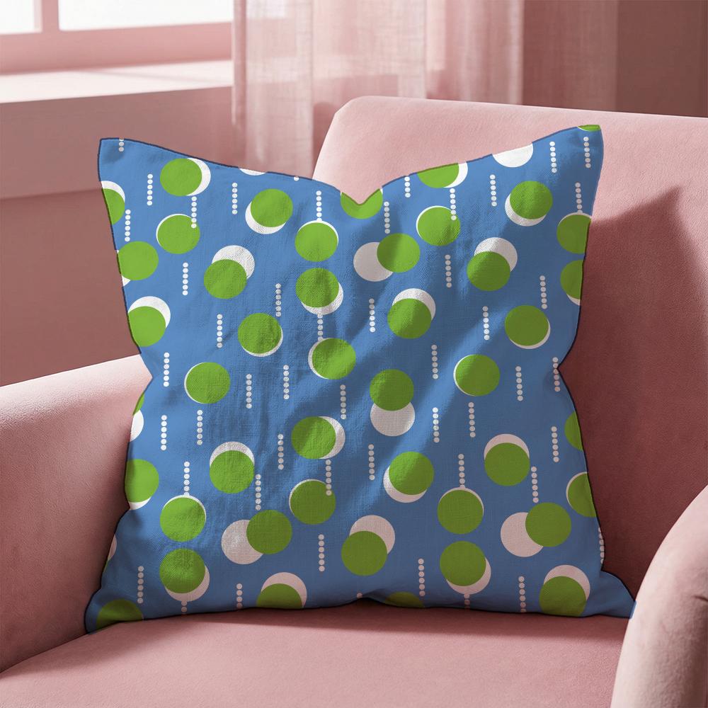 Blue Green Block Print Cushion Cover Multi-Scene Pillow Cover for Home & Car - Reversible, Soft & Durable for Daily Use