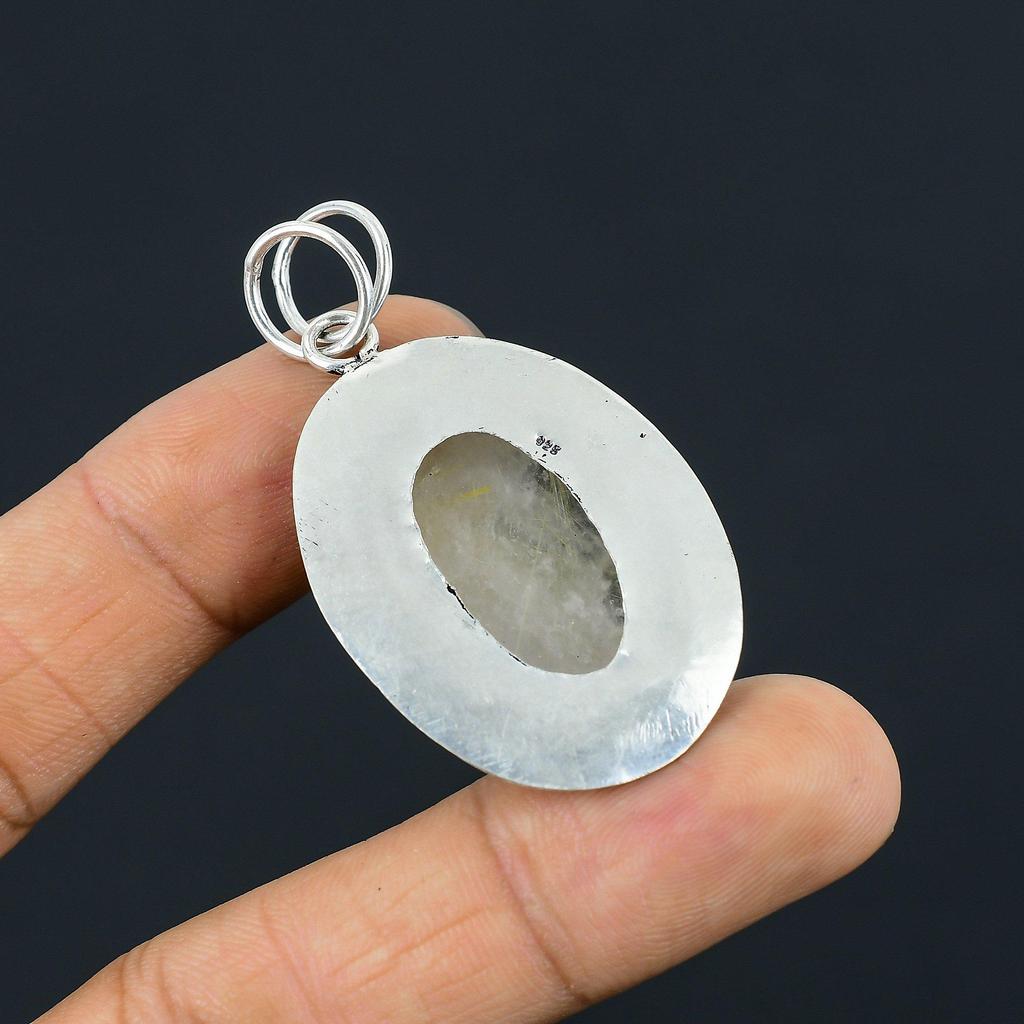 Birthday Gift For Her Natural Golden Rutile Gemstone Pendant 925 Sterling Silver