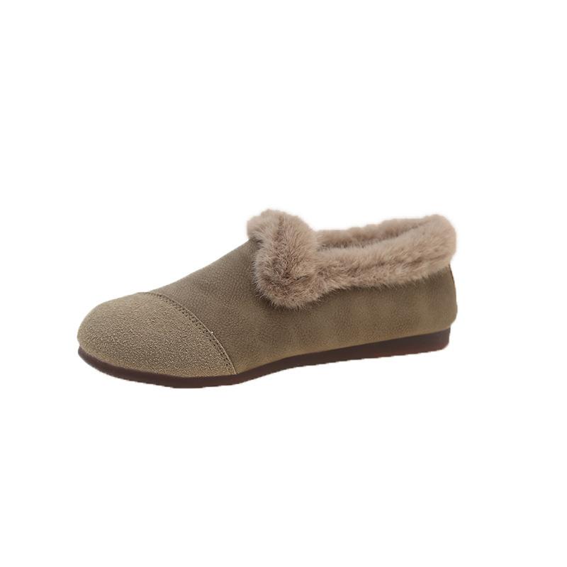 Hairy edge beanie shoes women's winter retro one-pedal lazy soft-soled cotton shoes velvet loafers women