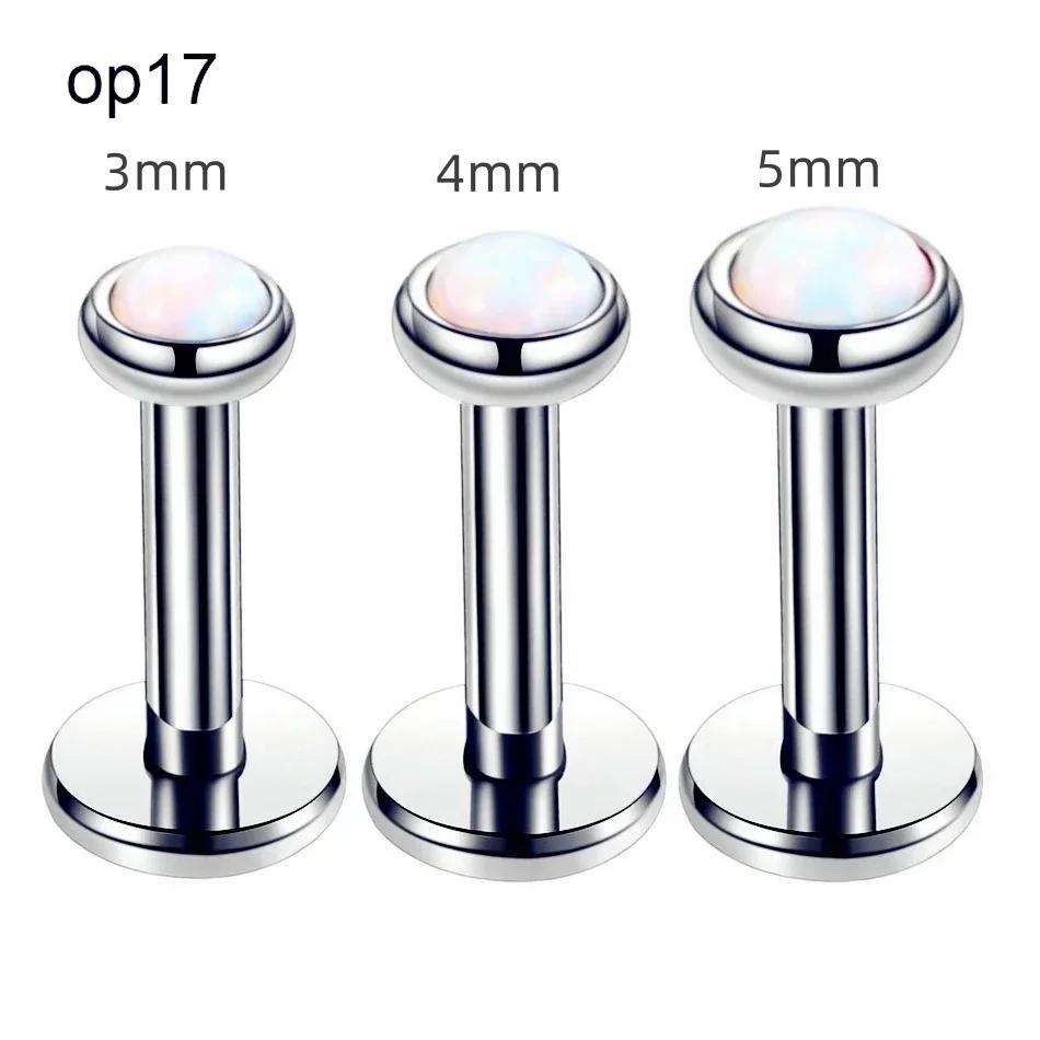 3pc 3/4/5mm Opal Internally Threaded Labret Ring Set 6-12mm Steel Bar Nose Ear Tragus Monroe Lip Stud Piercing