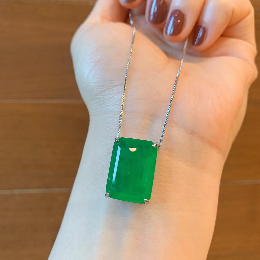 Transmisión en Vivo de TikTok Transfronteriza Collar de Zirconia Esmeralda Pendientes Colgante Rectangular Luz Verde Palaiba