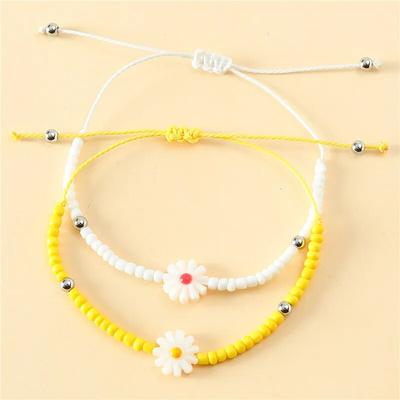 Braccialetti Trendy Dolci in Acciaio Inossidabile con Perline Rotonde Fiore di Margherita per Donne Fascino Corda Fatta a Mano Braccialetto con Perline Girasole Gioielli