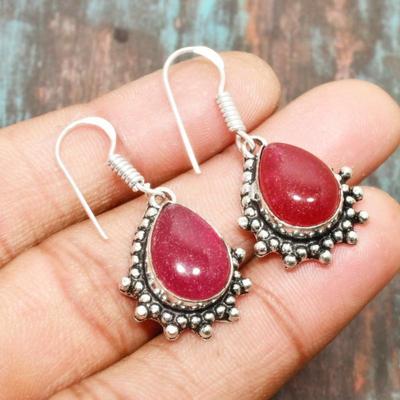 Thanksgiving Kashmir Red Ruby Gemstone Handmade Solid 925 Sterling Silver Earring Jewelry