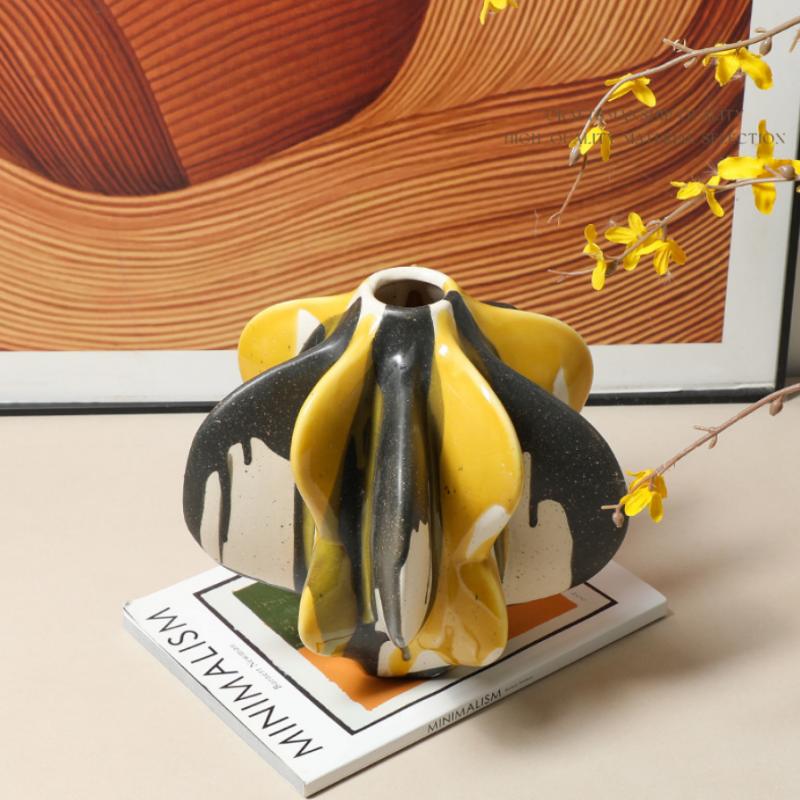 Creative Ceramic Vase Painted Flowerpot Geometric Star Fruit Flower Vase Flower Arrangement Accessories Home Decoration