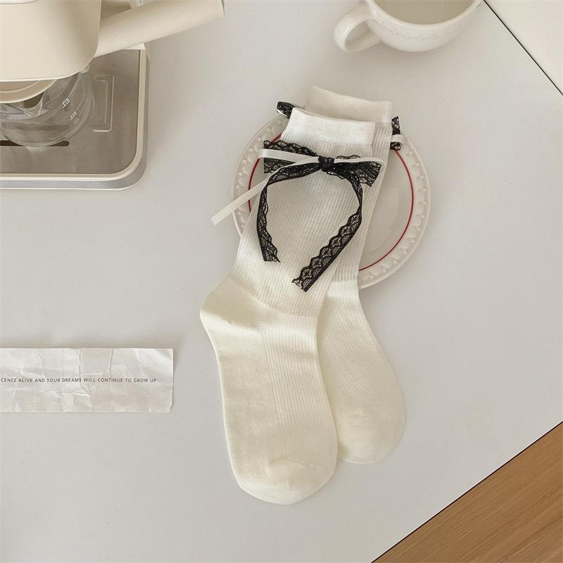Lace Bow Lace Socks Children'S Thin Striped Ballet Tube Socks Cute Lolita