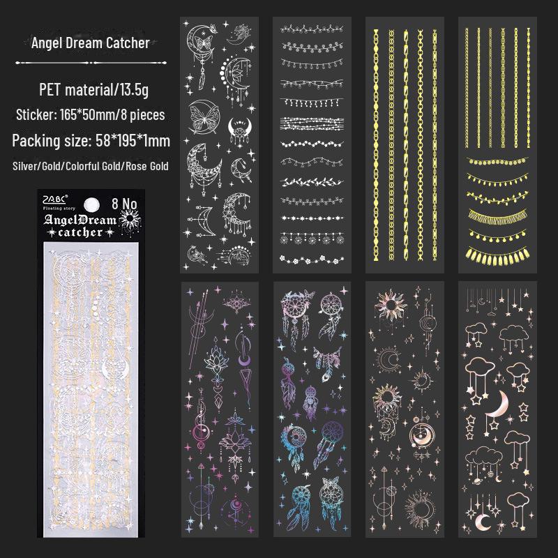 

Водонепроницаемые наклейки для блокнота с домашними животными Yuezhen с плавающим световым лазерным дизайном Angel Dream Catcher