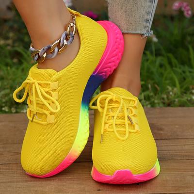 Rainbow Bottom Sneaker Shoes Women Lace-Up Breathable Mesh Casual Shoes Woman Outdoor Non-Slip Flats Chaussure Femme Zapatillas