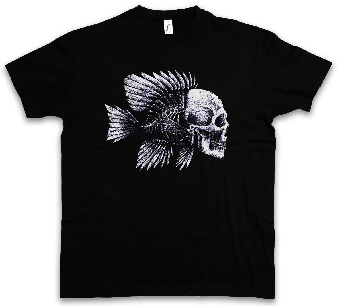 FISH SKULL T-SHIRT Fishing Fisher Rod Pole Bone Hunting River Sea and Line XXXXL
