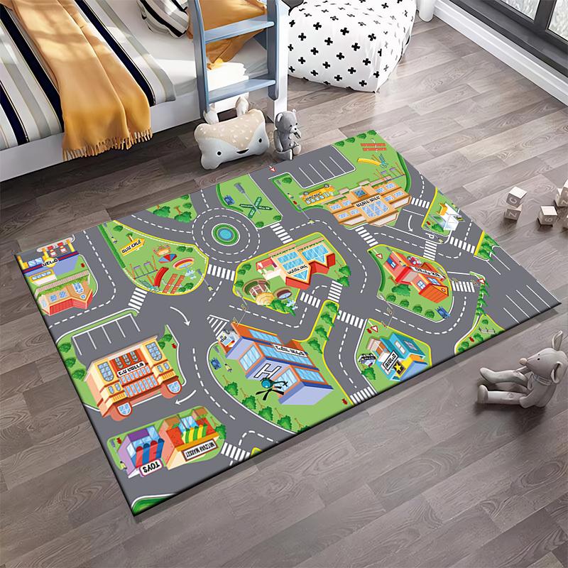 Colorful Cartoon City Map Design Rug Non-slip Rug Suitable for Living Room and Bedroom Sofas.