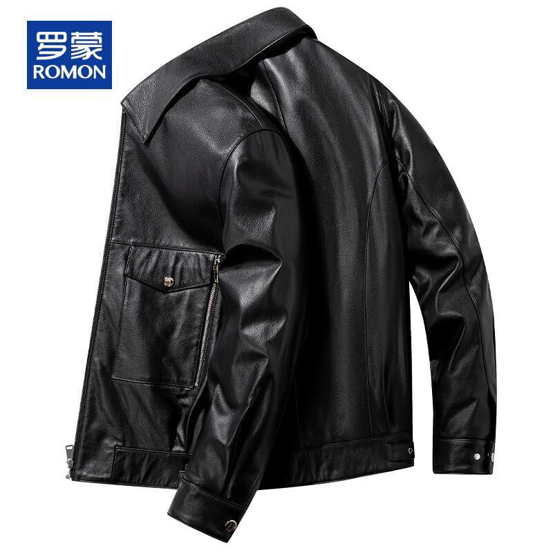 

ROMON Men s Genuine Leather Business Casual Biker Jacket L