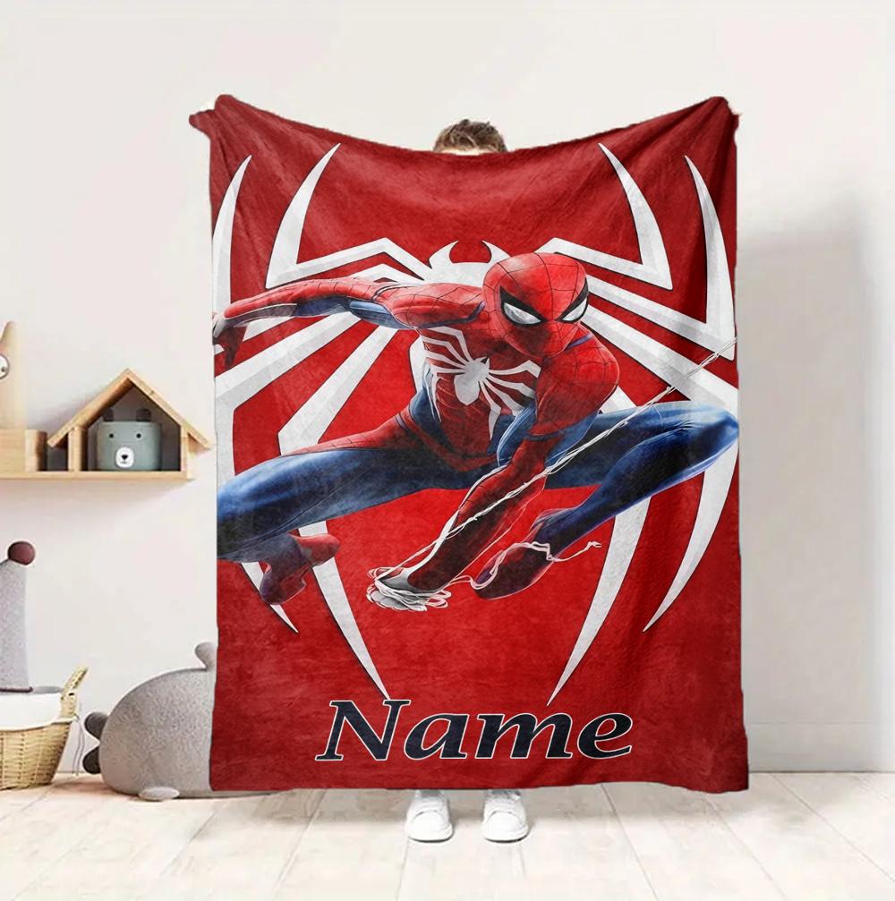 Custom Name Spider-Man Suit Flannel Blanket Throw Blanket Soft Warm Sofa Bed Decor Unique Gift