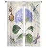 Purple Flower Dragonfly Clock Retro Tulle Curtain Voile Transparent Tulle for Bedroom Living Room Kitchen Sheer Window Curtains