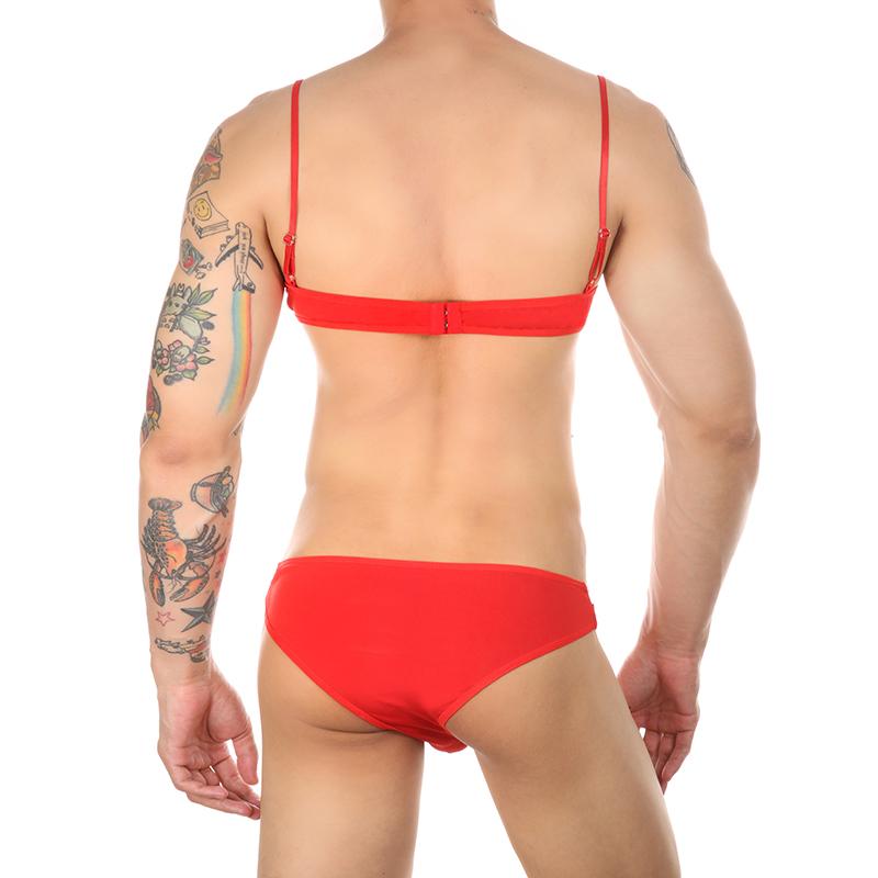 Men's Sexy Lace Adjustable Bra Briefs Set Bdsm Sissy Sex Femboy Lingerie See-Through Transparent Erotic Costume Rave Accessories