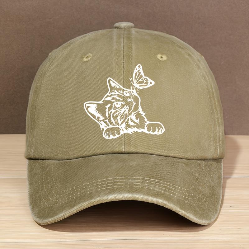 Moda męska i damska Czapka z daszkiem z nadrukiem litery, kota i motyla, prana, regulowana czapka typu trucker do sportów na świeżym powietrzu, na kemping