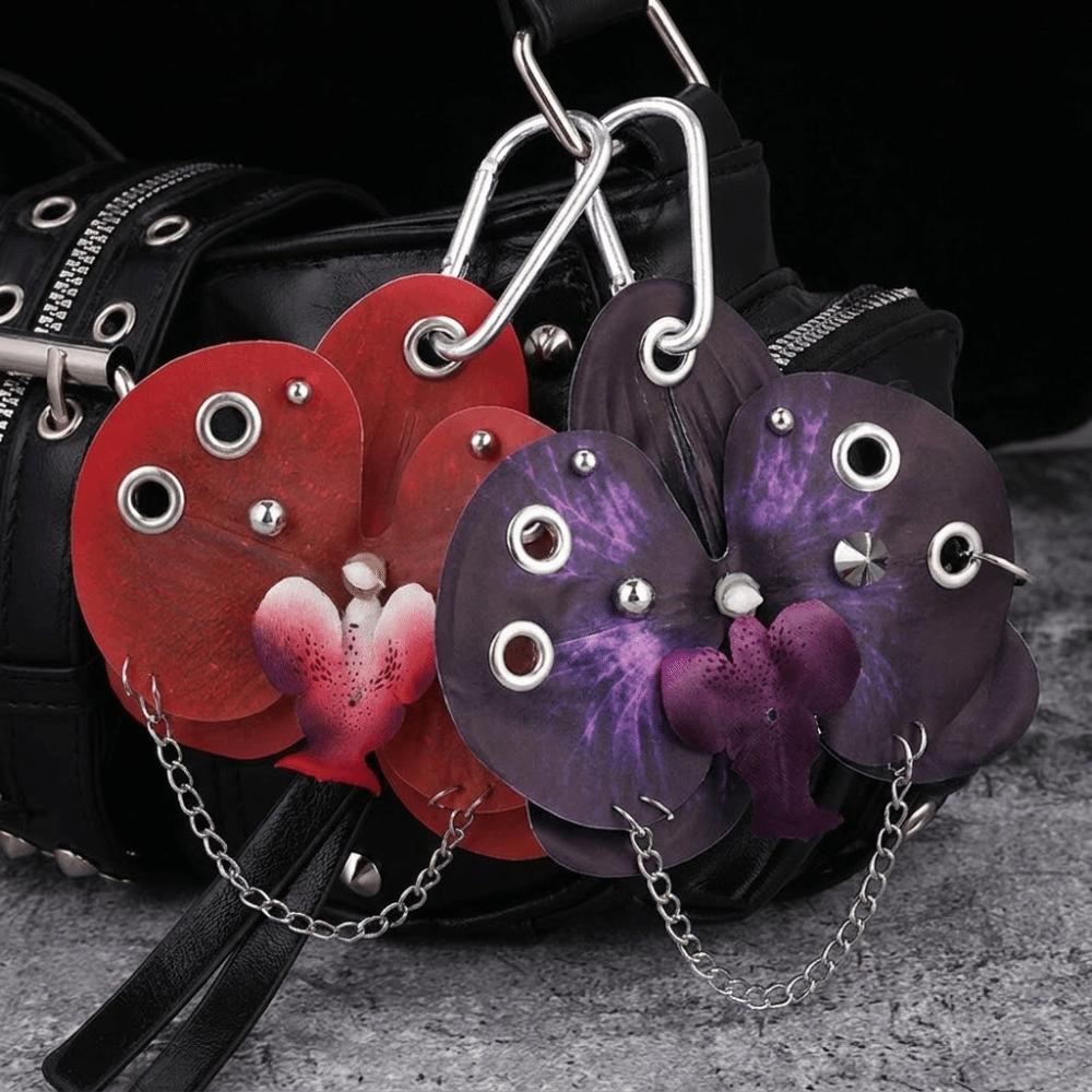 Handmade Drilling and Puncture Orchid Keychain Backpack Decoration Flower Bag Pendant  Gifts