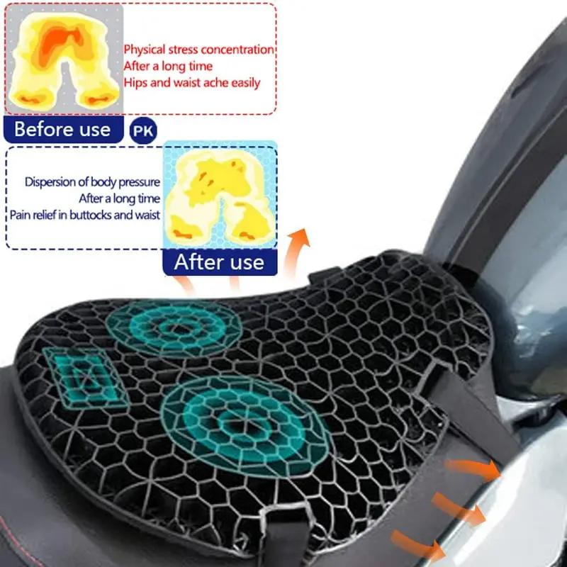 Motorcycle Seat Cushion with Gel Honeycomb 3D Structure Shock Absorption Decompression Universal Comfort Pad