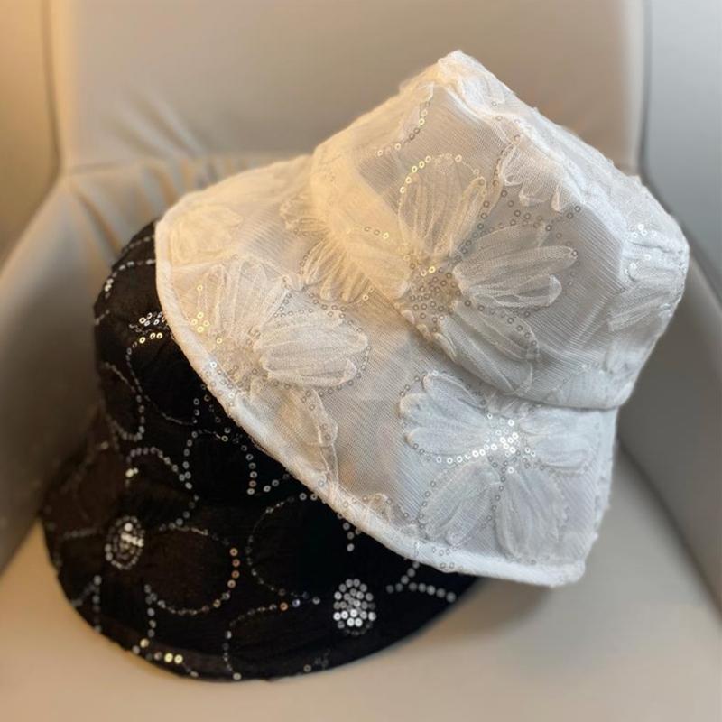 Elegant Lace Flower Fisherman Hat For Women, Breathable Mesh Sun Hat With Outdoor Sun Protection