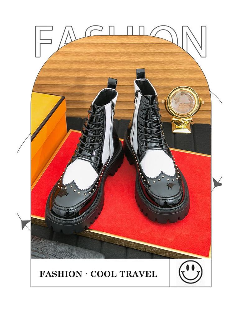 Men's Plus Size Shiny Pointed Toe Leather Ankle Boots - British Style, Formal Casual High Tops