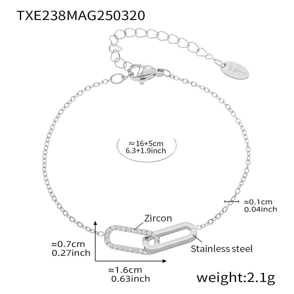 Qiong Yao Minimalist Zircon Stainless Steel Double Ring Necklace Bracelet Set - No Fading.