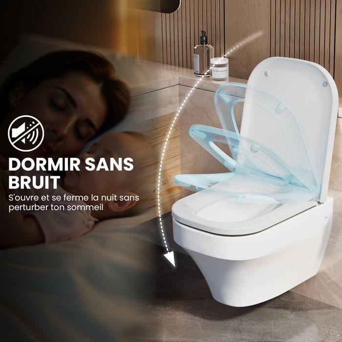 Abattant WC Blanc en Résine - Abattant Toilette rectangle à Fermeture Douce - Démontage Rapide à Double bouton