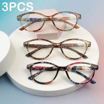 3PCS Reading Glasses For Women Personality Cat Eye Reader Rivet Decorative Frame Amplifier For Presbyopic Glasses Fashion Ladies