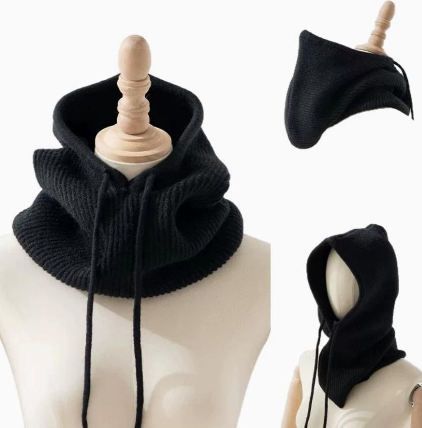 Acrylic Plain Solid Color Crochet Hooded Scarf Mask Balaclava Hat Winter Knitted Balaclava One Size
