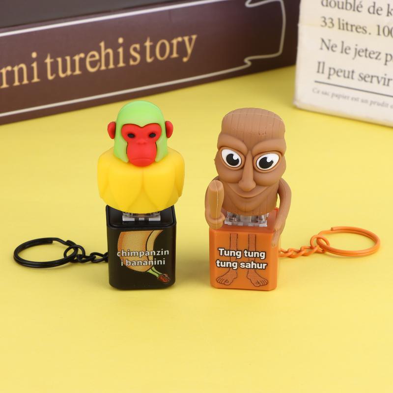Creative Monkey Keyboard Figure With Voice Decompression Button Keychain Pendant Fun Decompression Toy
