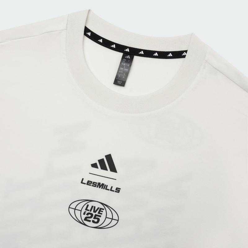 adidas × Les Mills Unisex Letter Print Crew Neck Loose Fit Short Sleeve T-Shirt Cloud White KF8844