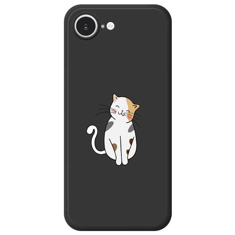 

For iPhone 16e Case Cute Calico Cat Pattern Printing Straight Edge TPU Phone Back Cover Black