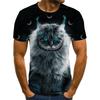 Summer Round Neck 3D Funny Cat Pattern Print Top Fashionable Casual Short Sleeved Men's T-shirts