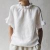 Women Summer New Solid Color Casual Loose Ruffle Short Sleeve Blouse