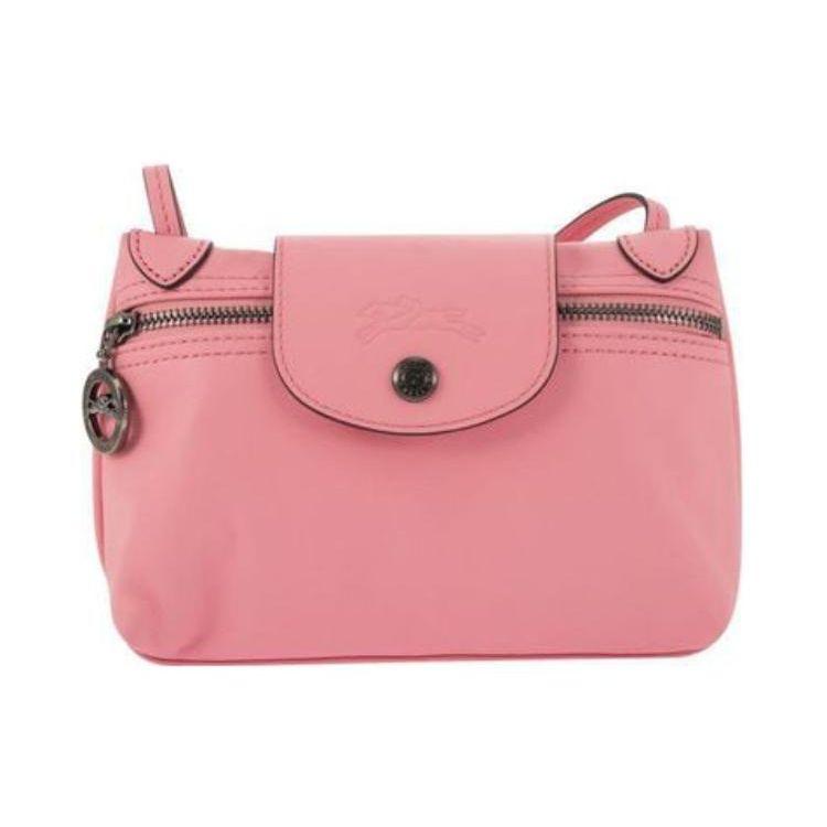 

Longchamp Le Pliage Snap Button Zipper Closure Leather Shoulder Crossbody Bag Women bags Pink 10188987018 Basic Set (Bag+Dust Bag)