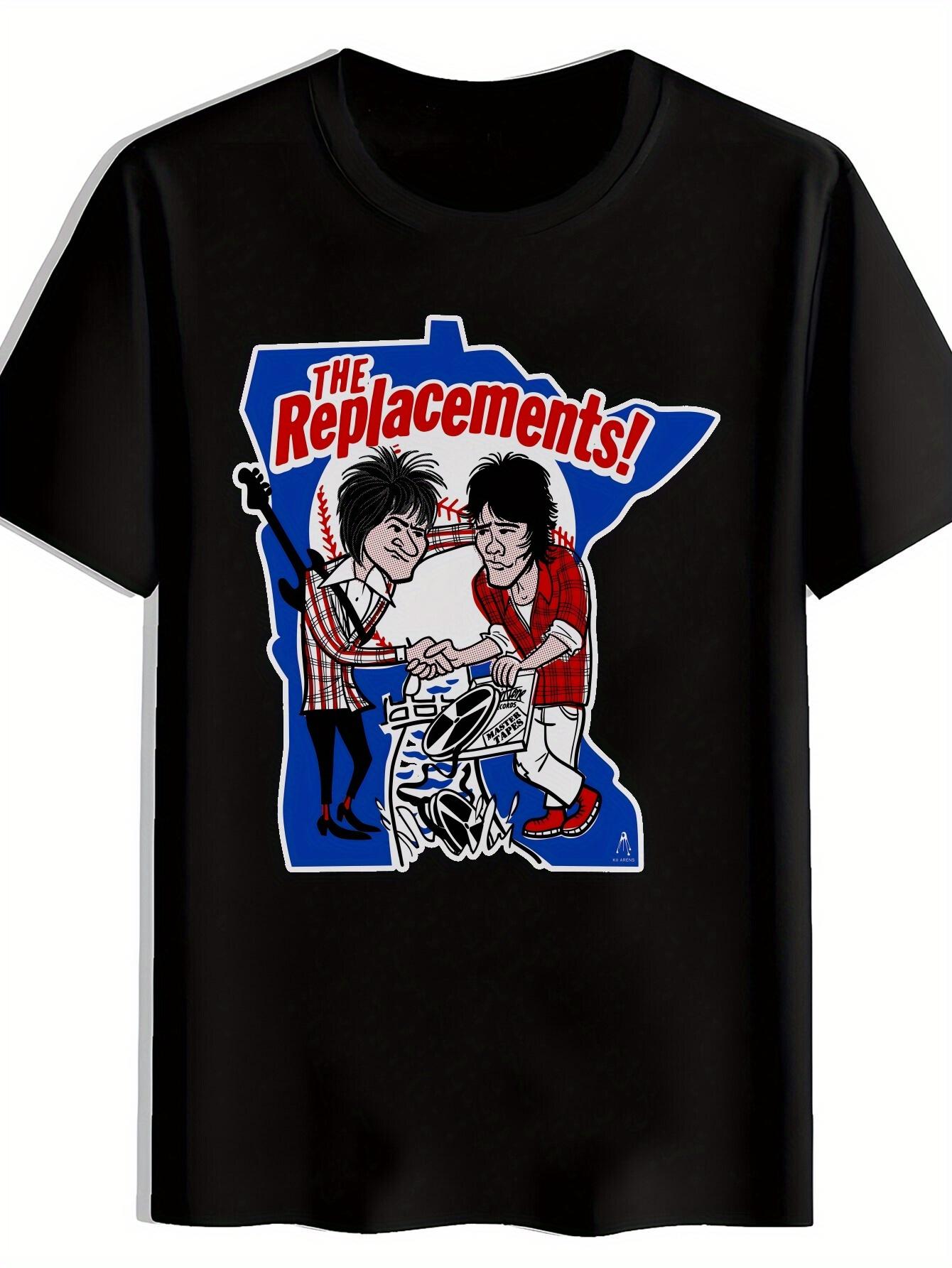 T-shirt Black with The Replacements Graphic - Casual Crew Neck M