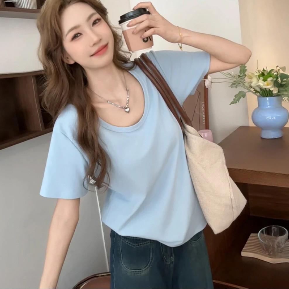 Cotton Blend T Shirt For Women With Color Block Piping Casual Summer Wear