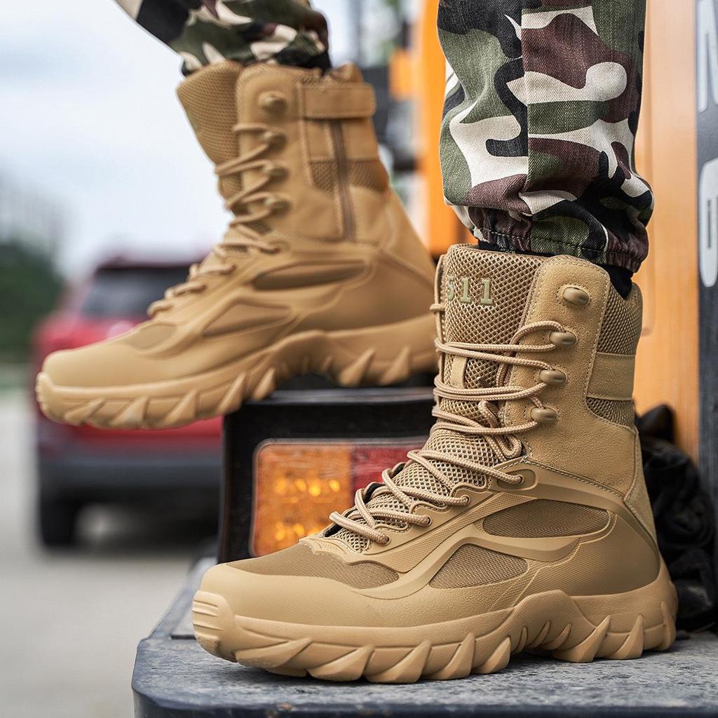 Stivali Militari Tattici Resistenti all'Usura Antiscivolo da Uomo - Scarpe da Montagna Desertiche Outdoor ad Alta Caviglia, Taglie Grandi.