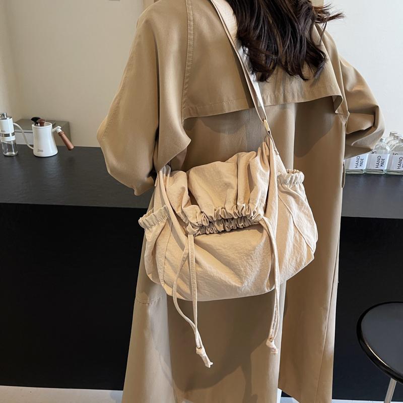 Couple Style with Cord Opening High Capacity Foldable Crossbody Bags Leisure Time Nylon Solid Color Durable Resistant Shoulder Bags