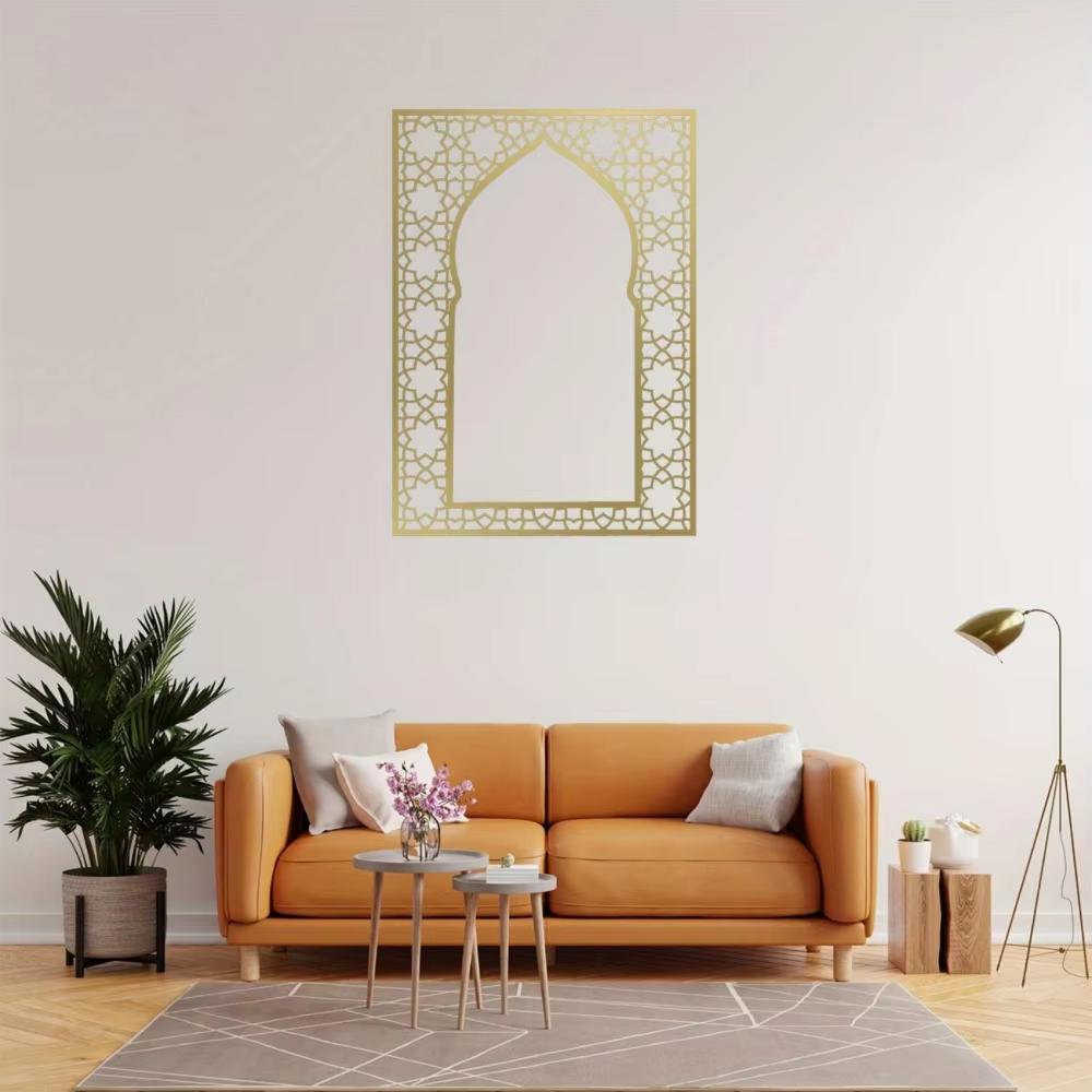 1PC Stunning Islamic Wall Art: Metal Home Decor Masterpiece. Arabic Design Panel Exudes Elegance. Ideal As an Interior Sign.