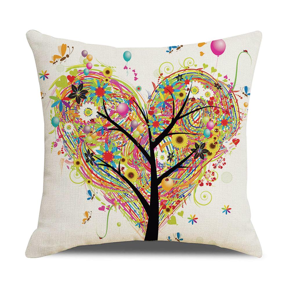 New Household Products Oil Painting Love Tree Linen Pillowcase Gift Sofa Bedroom Cushion Waist Pillowcase